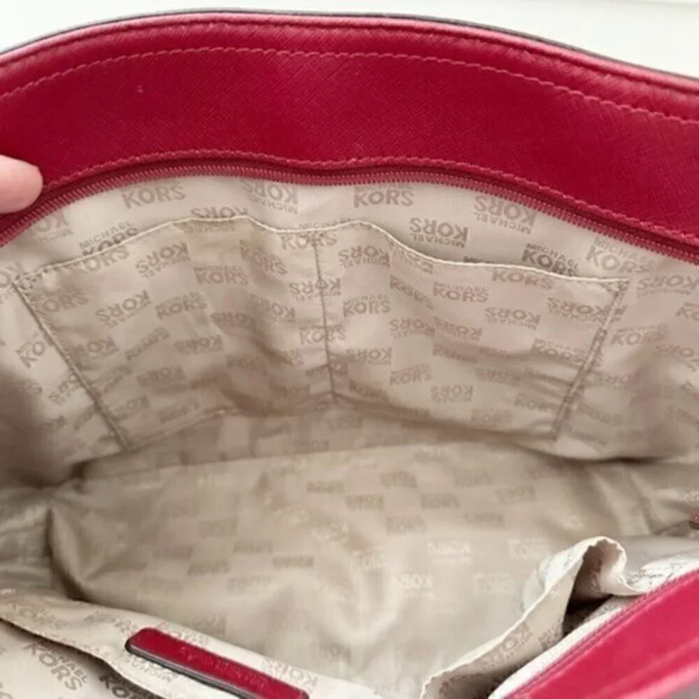 Michael Kors Jet Set Chain East West‎ Top Zip Leather Tote Bag Red - Picture 6 of 12